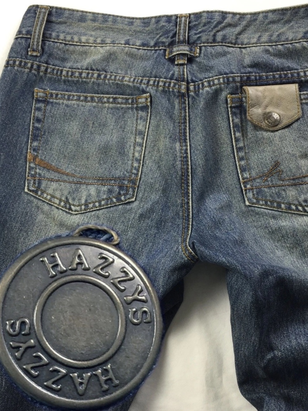 Hazzys Korea Jeans Unisex Men Women Leather Accents 30x27